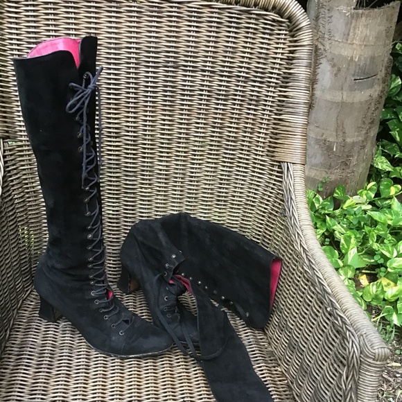 Vintage Charles Jourdan suede with pink leather knee boots - Picture 7 of 9